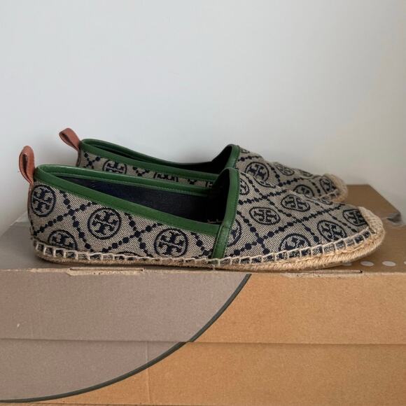 Tory Burch T Monogram Navy Blue/Green Espadrilles Women Flats - W 7.5 - Picture 2 of 13